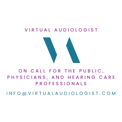 virtual audiologist logo "on call for the public, physicians and hearing care professionals" with the email address info@virtualaudiologist.com