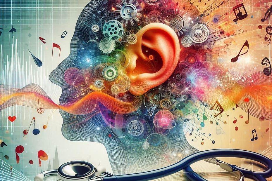 stylized head with ear and stethoscope